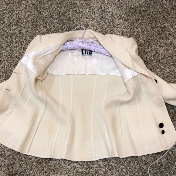 Vintage Wayne Rogers szS cream colored wool blazer jacket with shoulder pads EVC - Picture 10 of 13